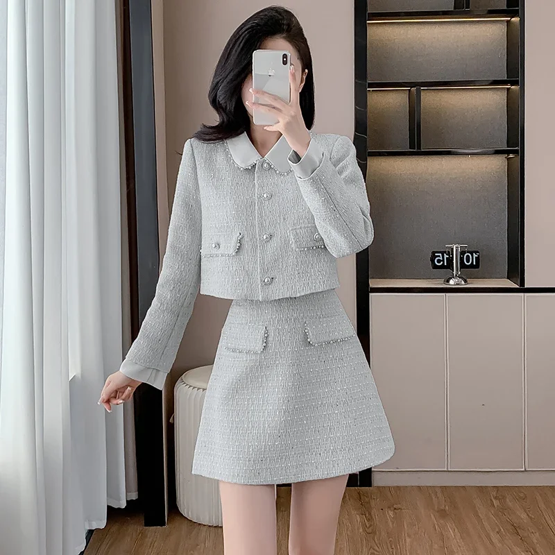 Высококачественный твидовый комплект Lnsozkdg из двух предметов женский короткий