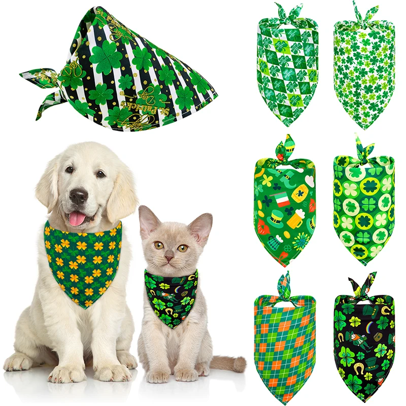 

ST Patrick's Day Dog Bib Scarf Clover Bandana Pet Cat Lucky Neck Scarf Green Bib Triangular Saliva Towel Neckerchief Pet Supply