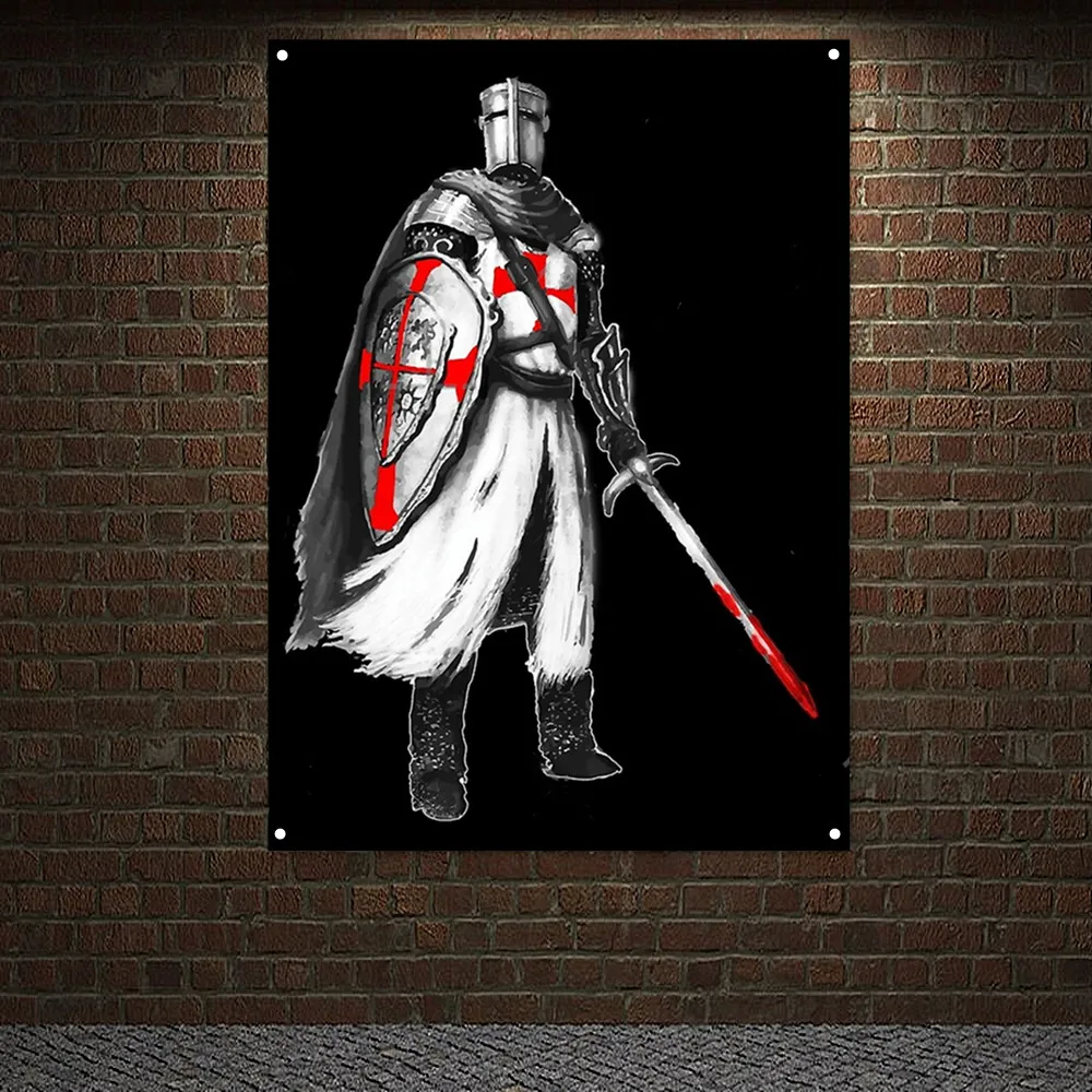 

Рыцарь Templar заказ флаг крестовый воин гобелен вертикальный баннер с металлическими отверстиями кольца масонский масон Меч Щит Наклейка на стену