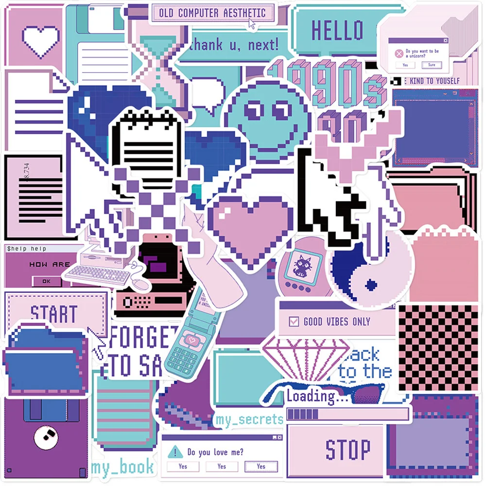

10/30/50PCS INS Style Cute Blue Pixel Cartoon Stickers Aesthetic Decorative Phone Case Luggage Laptop Waterproof Kids Sticker