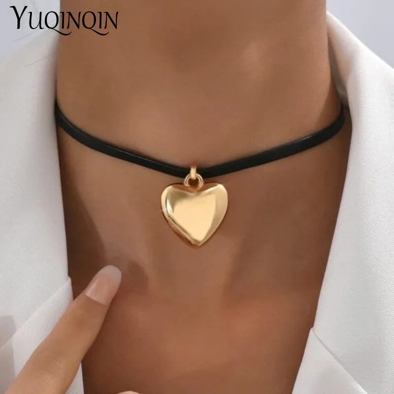 

New Trendy Cute Heart Pendant Necklaces for Women Rope Collarbone Chain Choker Necklace For Girls Punk Party Personality Jewelry