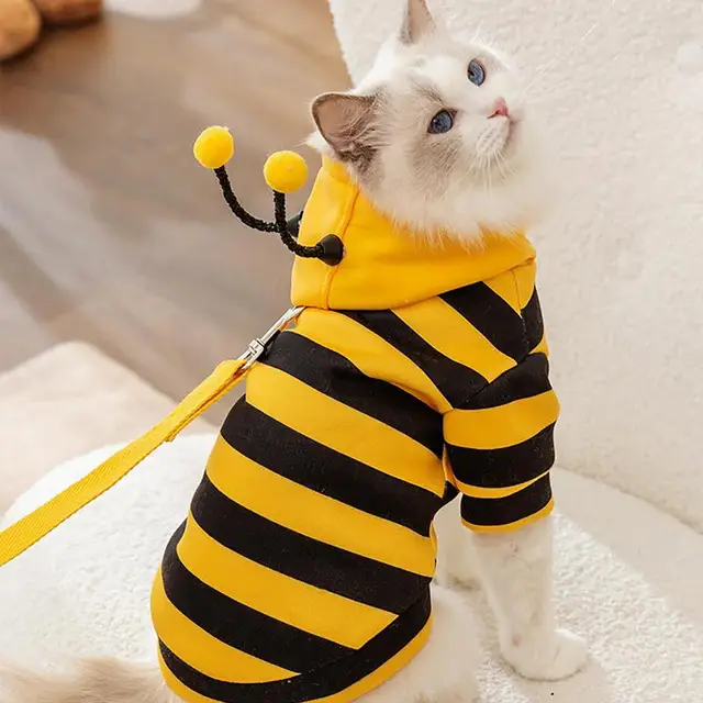 Dog Bee Costume Pet Bee Halloween Hoodies Soft Cat Holiday Cosplay Warm Clothes Funny Outfits Clothes For Small Medium Dogs 5