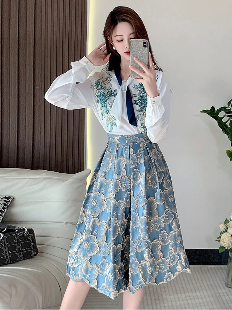 Женский жаккардовый костюм с юбкой элегантная женская юбка цветочным рисунком +