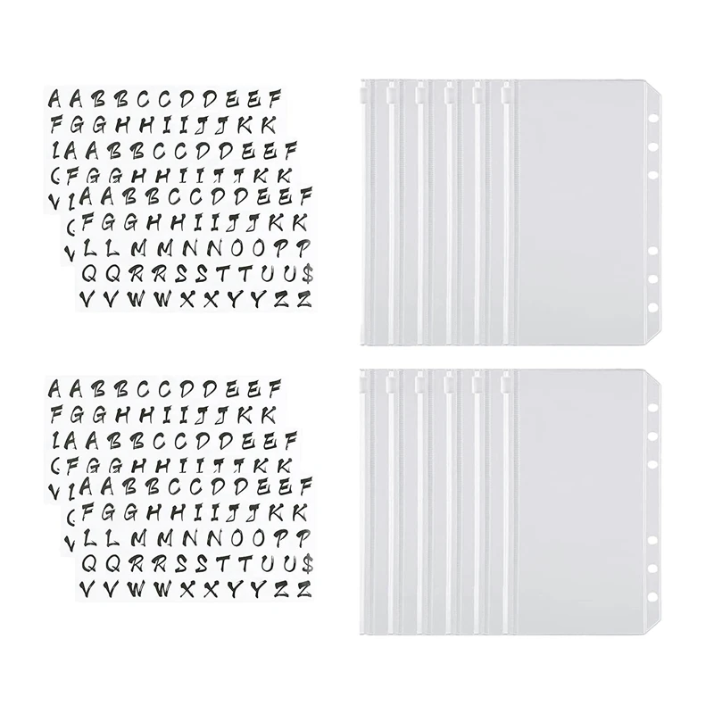 

18Pcs Binder Pockets Set A6 Size 6 Holes Zipper Binder Folders PVC Loose Leaf Bags With Categories Letter Sticker Labels