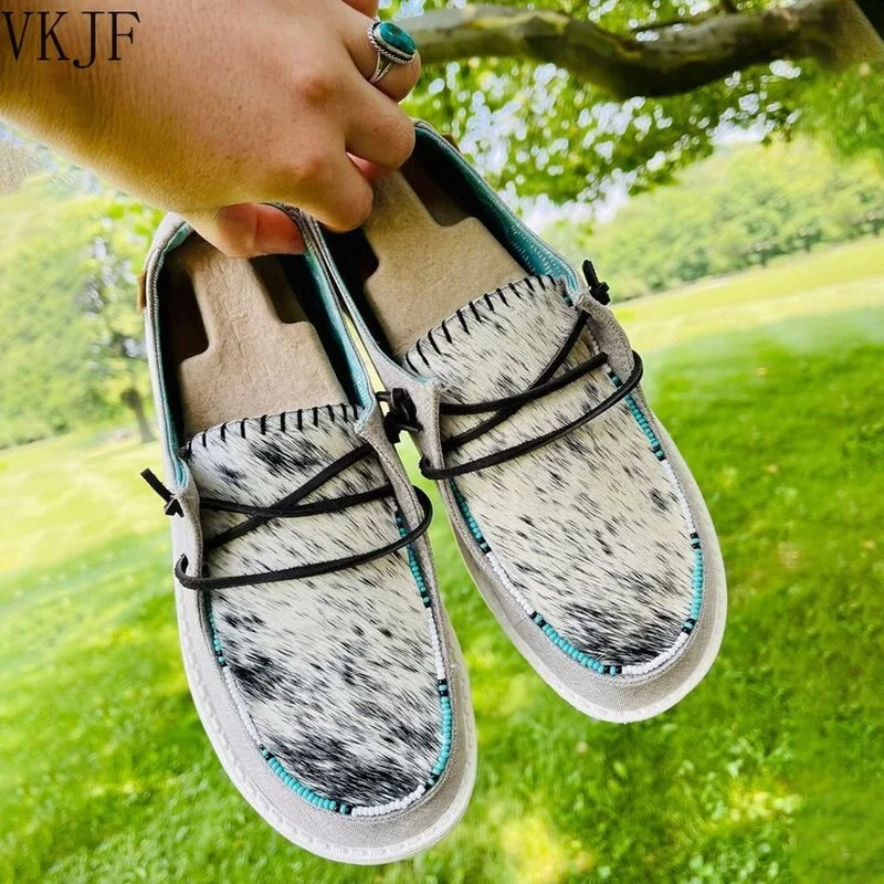 

2022 New Women's Shoes Simple Fashion Black and White Wool Pattern Canvas Shoes Ladies Street Shooting Trendy Shoes