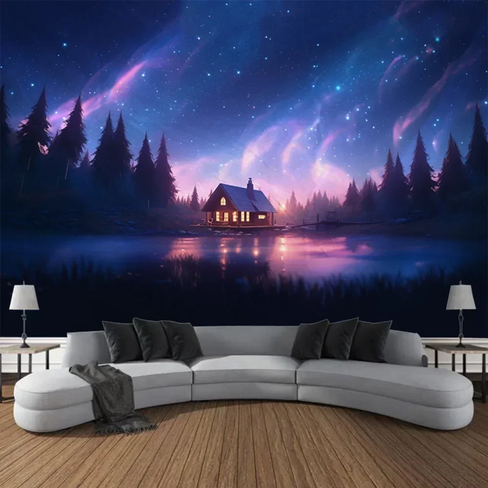 Пейзаж картина маслом гобелен лес павлин замок мечтательная настенная ткань