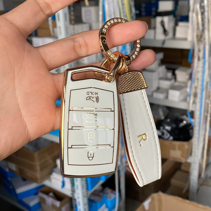 

Fashion Tpu Car Key Case Fob Cover Shell R.leather Keychain for HYUNDAI Genesis G70 G80 EQ900 G90 Smart Remote Key Bag 4 Bottons