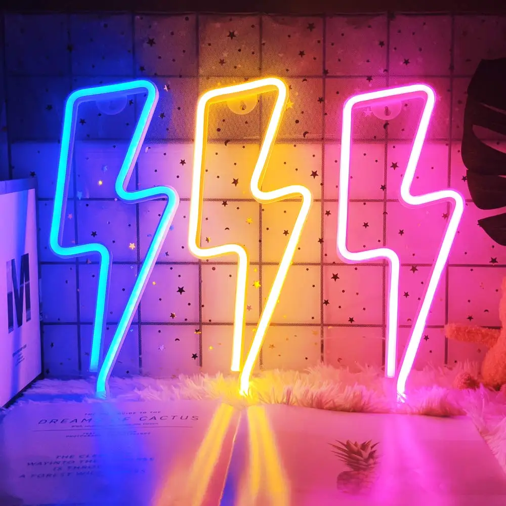

LED Neon Sign Lightning Shaped Wall Night Light USB Battery Operated For Home Bedroom Party Wedding Decor Table Lamp Kids Gift