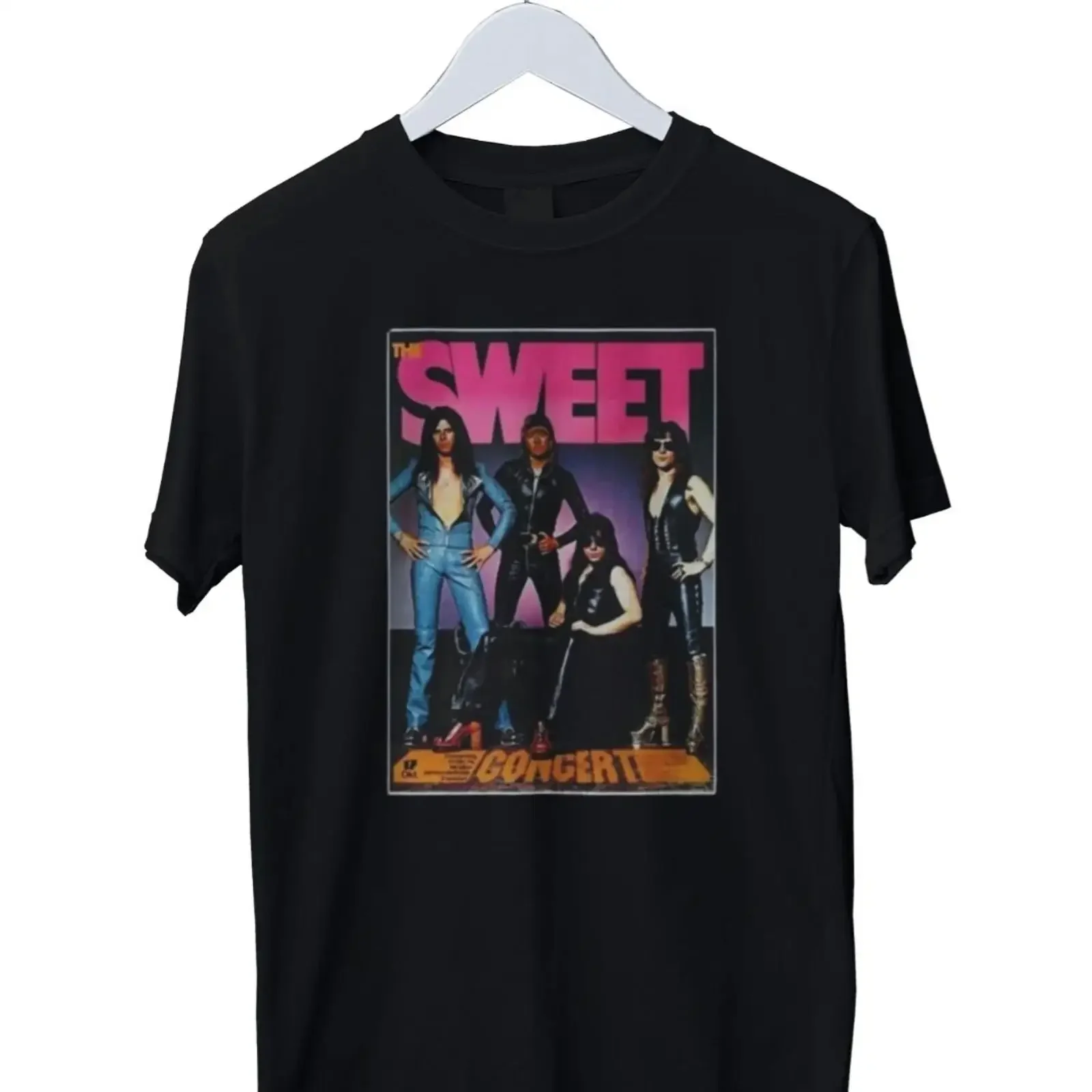 Фото Винтажная футболка Sweet Band Live In Concert для мужчин, размеры S, M, L, XL, 2XL, 3XL, 4XL, с эффектом потертости, для повседневной носки, дышащая, слегка стильная №1