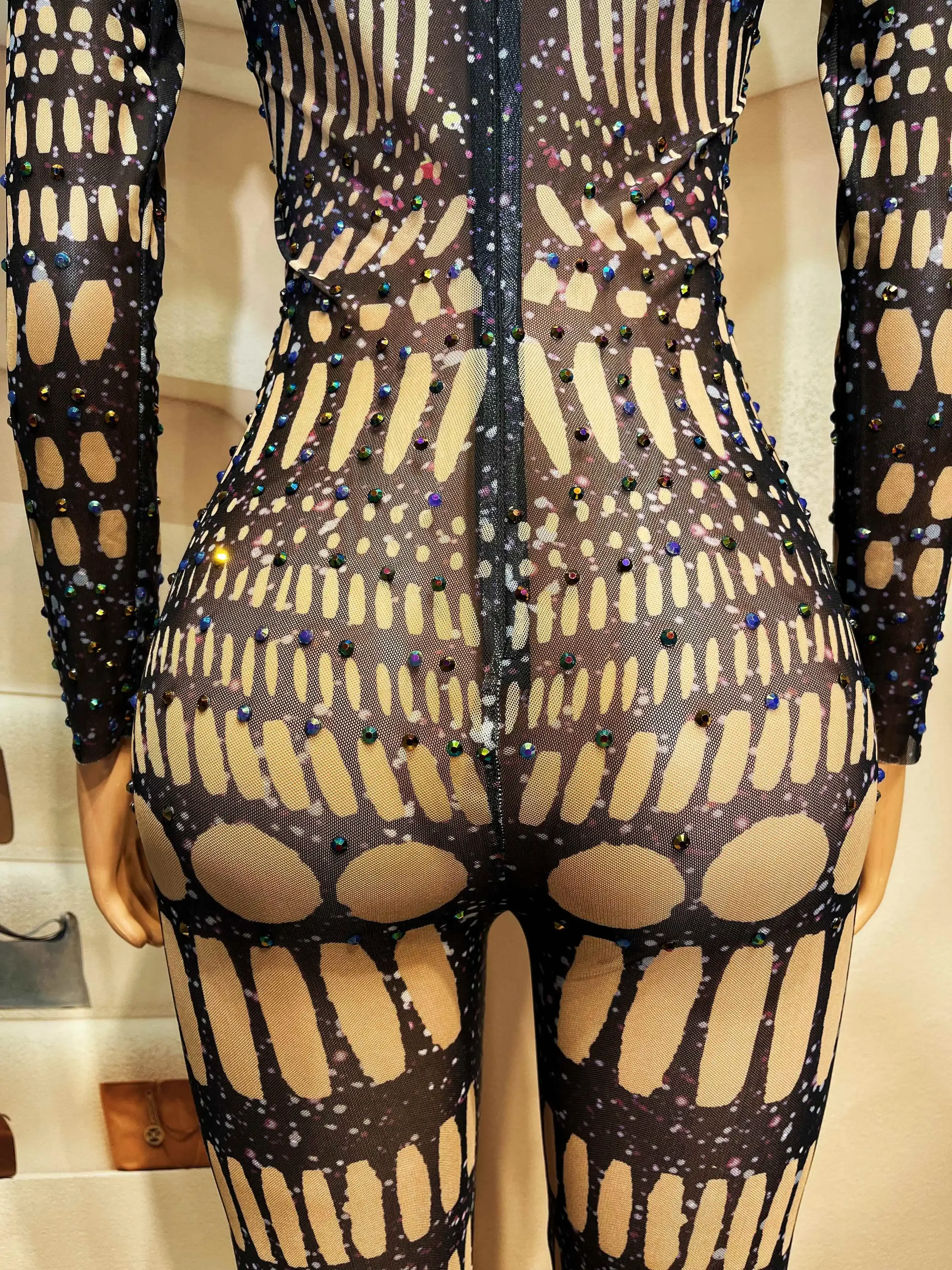 Красочные AB стразы сексуальный прозрачный черный комбинезон танцевальные