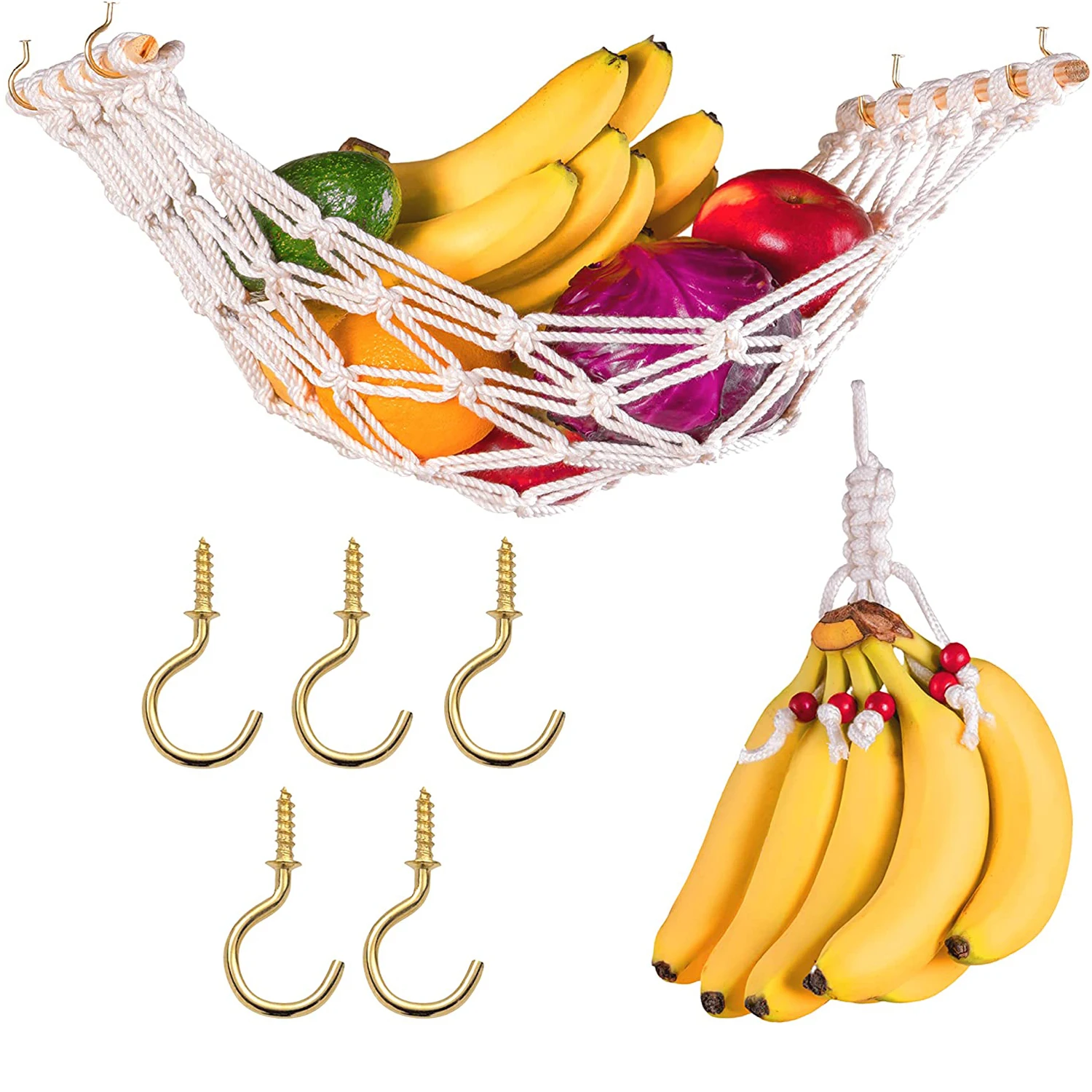 

Kast Hangmat Punch-Gratis Diy Kast Voedsel Hangmat Handgemaakte Katoenen Touw Geweven Groente Fruit Opknoping Mand Voor Bananen