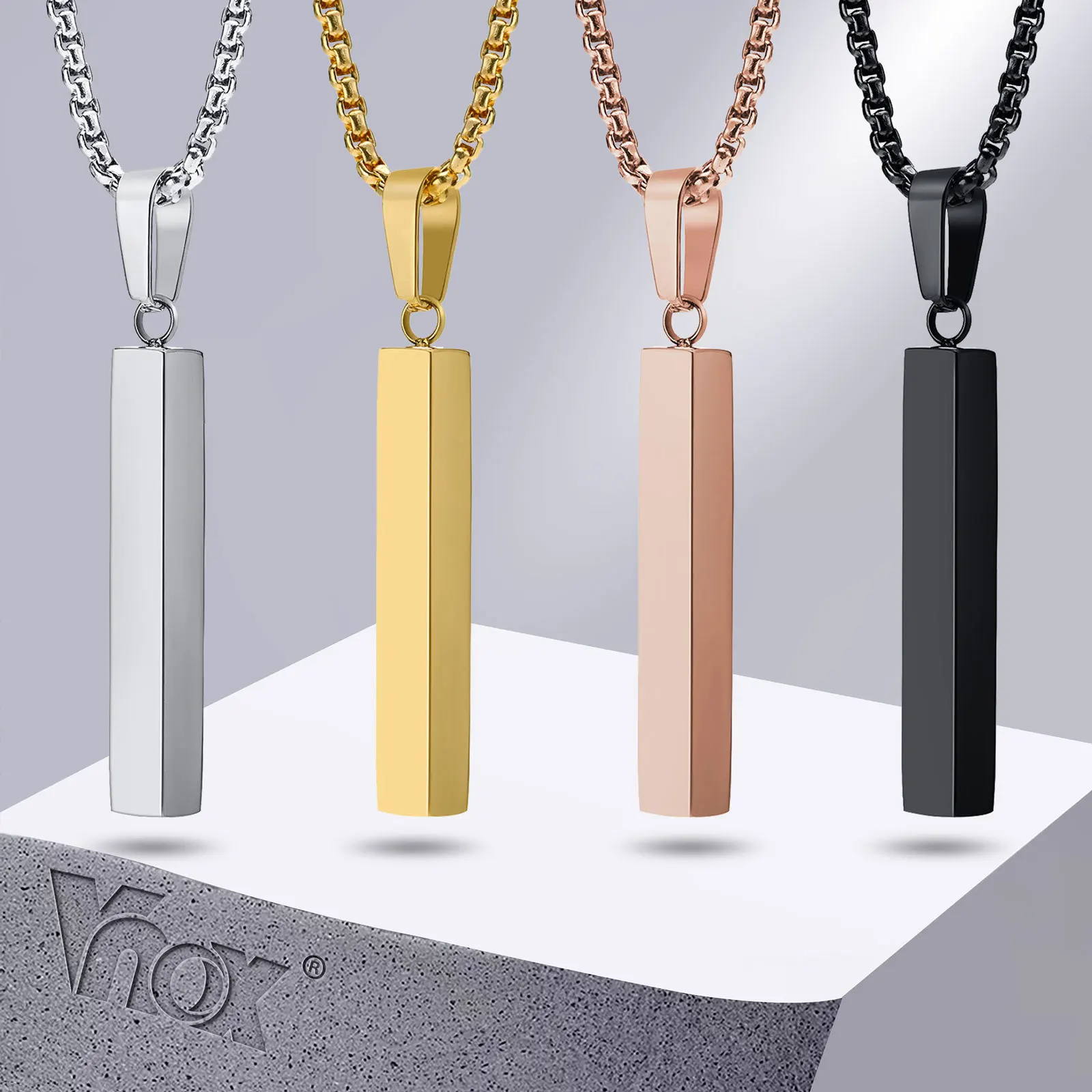 

Vnox Stylish Rectangle Bar Men Pendant Necklace,Classic Stainless Steel Box Chain Neck Collar for Male Jewelry Gift