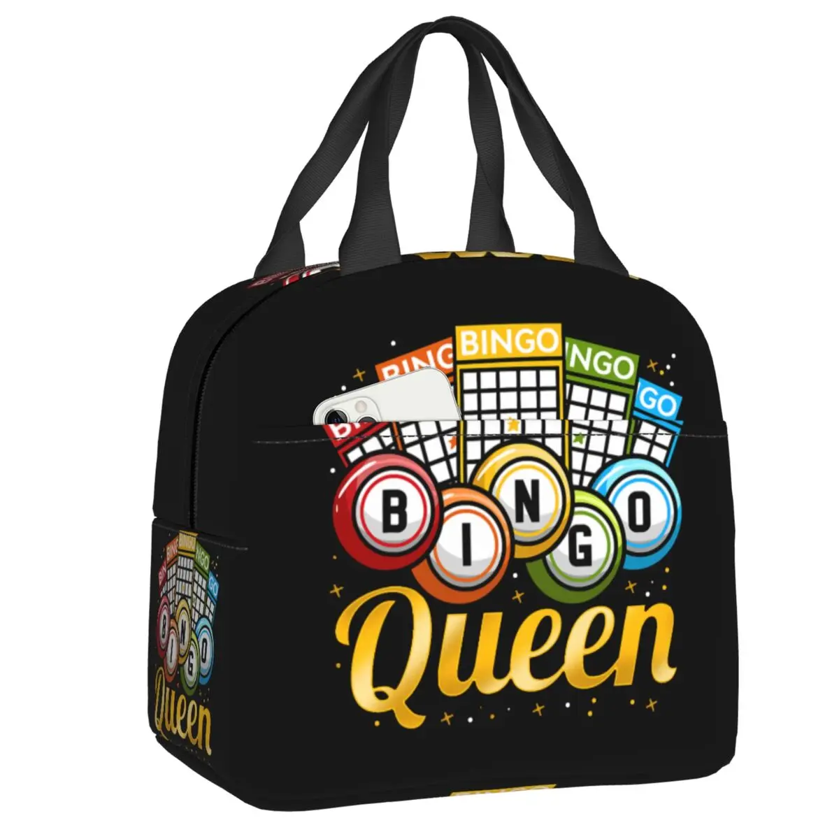 

Bingo Queen Lunch Bag Portable Thermal Cooler Insulated Bento Box For Women Kids Work School Picnic Travel Food Tote Bags