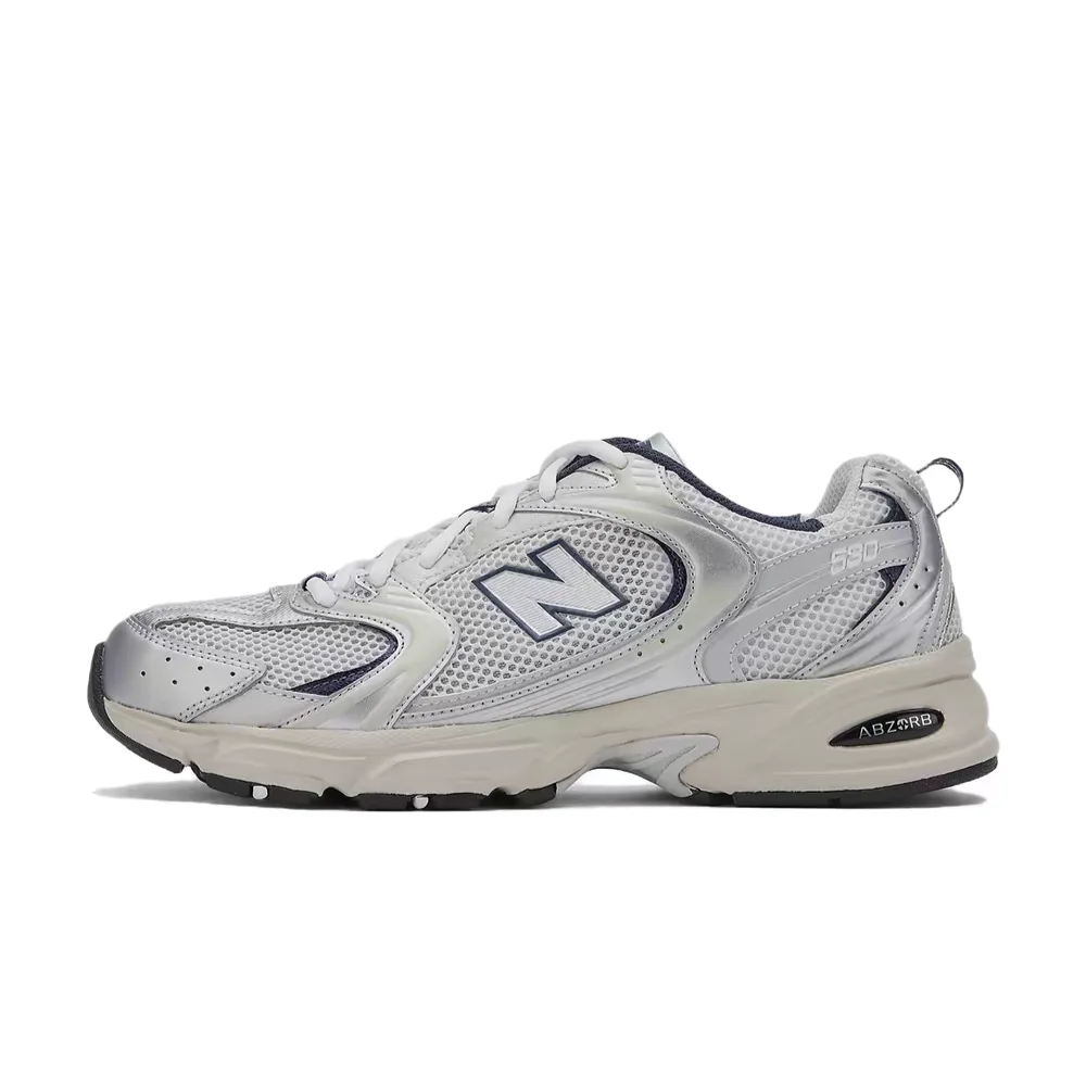Фото Кроссовки New Balance NB530 унисекс, низкие, повседневные, для бега – бежево-серебристые, из синтетической кожи и ткани, удобные и долговечные MR530KA №1