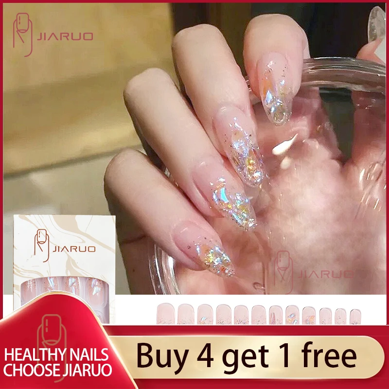 

JIARUO Press on Nails Fake Nail Art Tips Acrylic Y2k with Desig Glue False Full Cover Long Coffin Supplies French Sticker Gyaru