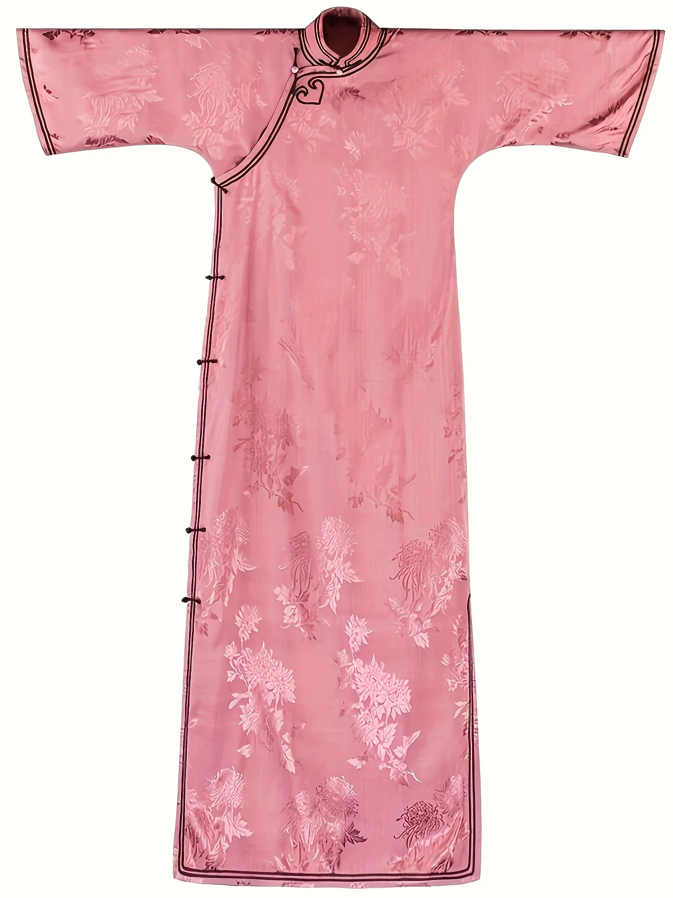 Китайское винтажное платье-Ципао с контрастной отделкой рукавом три четверти и