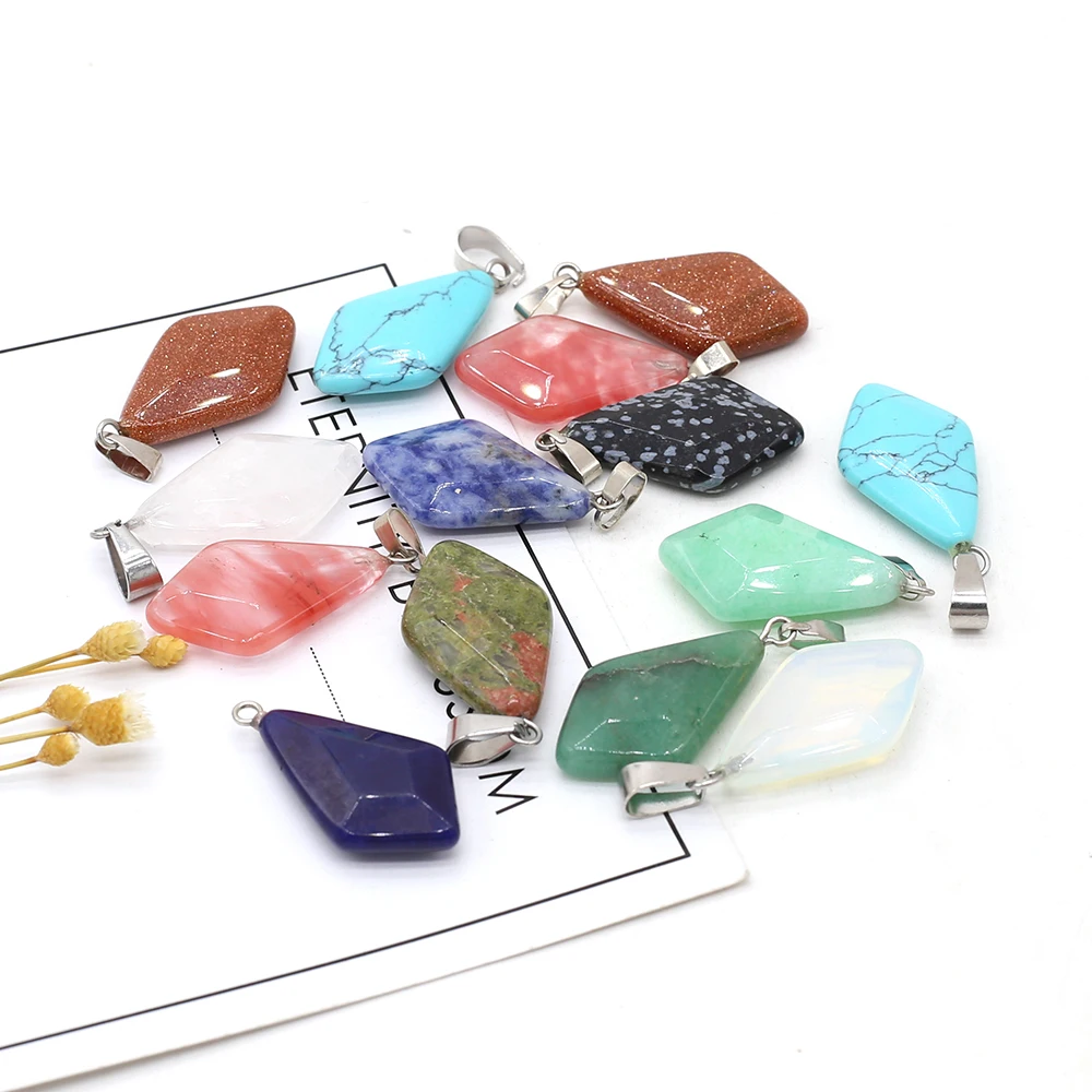3PCS Fine Natural Stone Pendant Rhombus Faceted Exquisite Charms For DIY Jewelry Necklace Bracelet Earring Making Random 12x20mm |