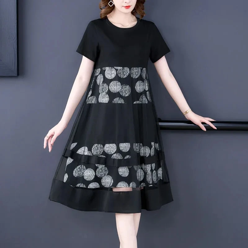 Платье женское с коротким рукавом и принтом модное черное платье для матерей