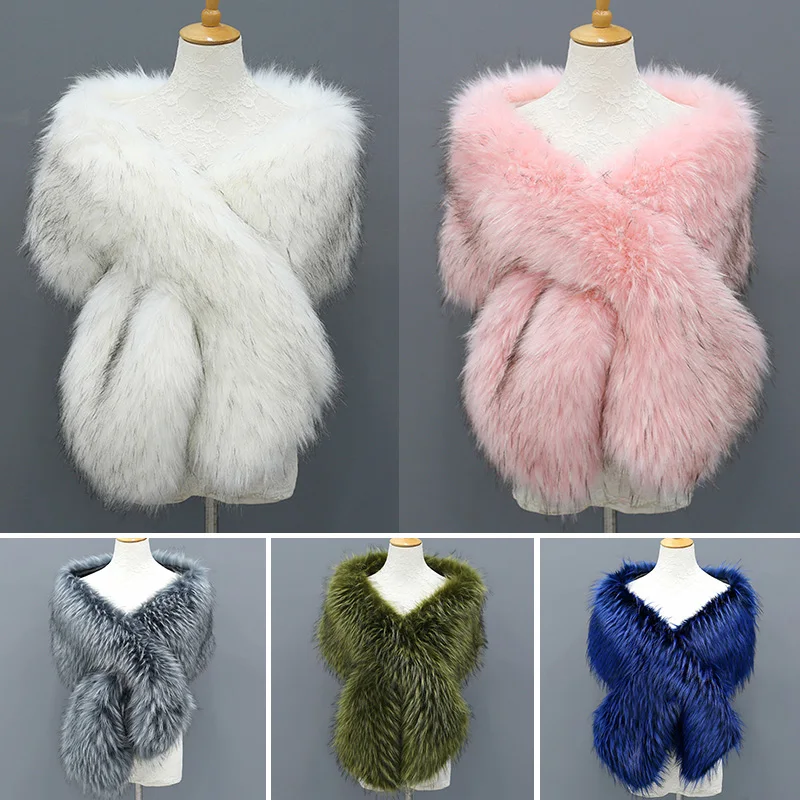 

Winter Faux Fur Scarf Plush Raccoon Fur Collar Shawl for Women Female Fake Collars Wedding Cape Lady Clothes Accessories