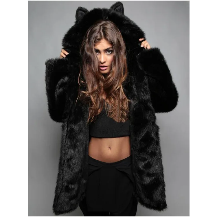 Winter Imitation Fur Coat European and American New Style Fox Fur Hooded Collar Fashionable Women's Imitation Fur Coat Women's