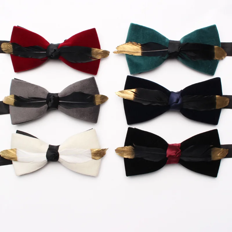 New simple velvet solid color bow tie men feather decoration fashion bow tie feather suit accessories business bow tie