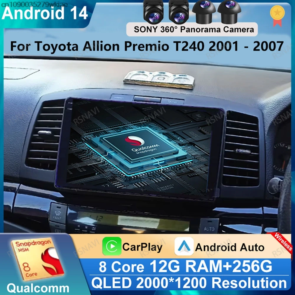 Автомобильный радиоприемник Andoird 14 для Toyota Allion Premio T240 2001-2007 4G LTE BT Navigation 5G WIFI GPS DVD