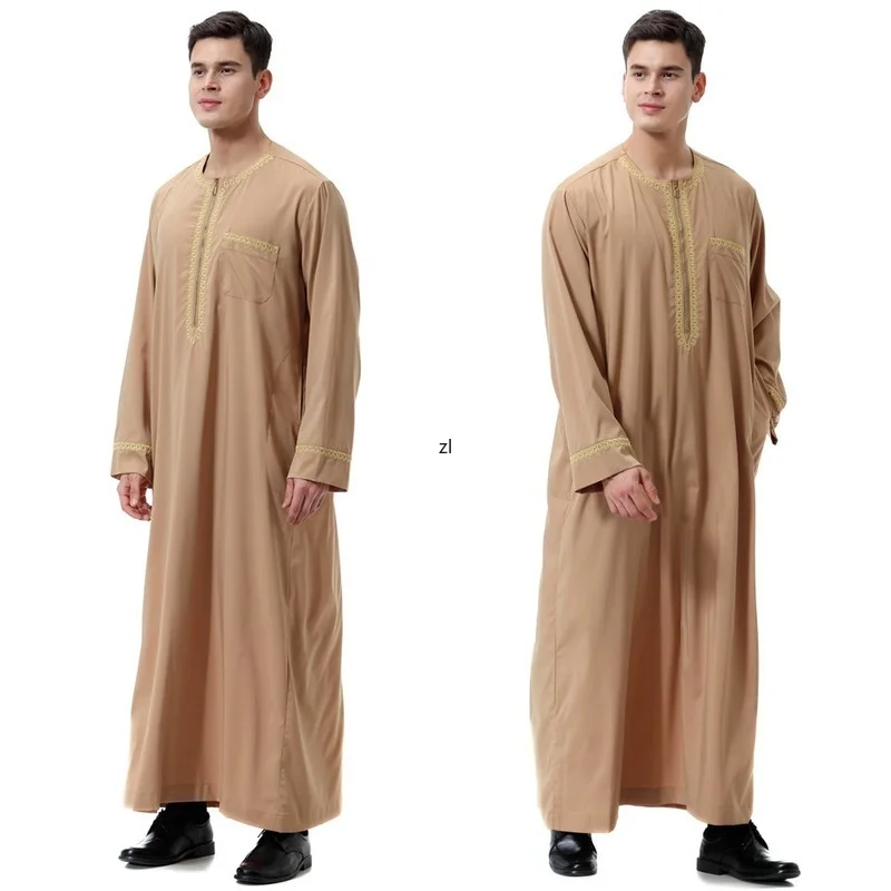 New black jubba thobe islamic clothing men caftan homme zipper arabic djellaba homme pakistan robe muslim djellaba men islam