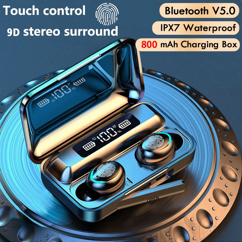 

F9 TWS Wireless Earphones Bluetooth Headphones 8D Stereo Handsfree Headset Waterproof Earbuds with Microphone Charging Box Fone