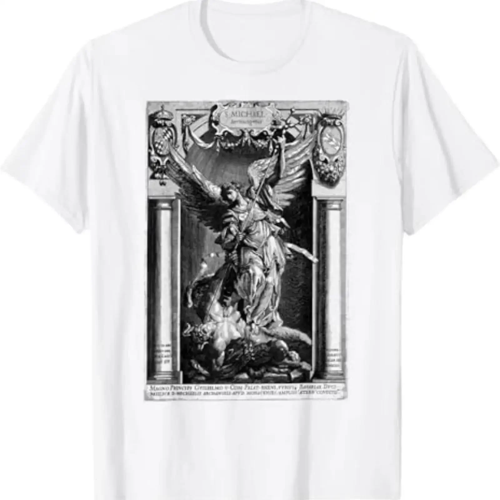 Фото Футболка San Michele L'Arcangelo che sconfigge Satana Cristiano, винтажная, с эффектом потертости, эластичная, стильная, слегка удобная. №1