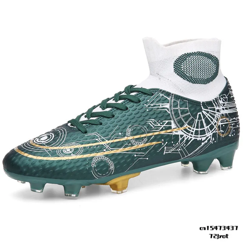 

Новые мужские футбольные бутсы, Молодежная Высококачественная обувь с высоким верхом, футбольные бутсы с принтом звезд, двухцветные Нескользящие уличные футбольные бутсы