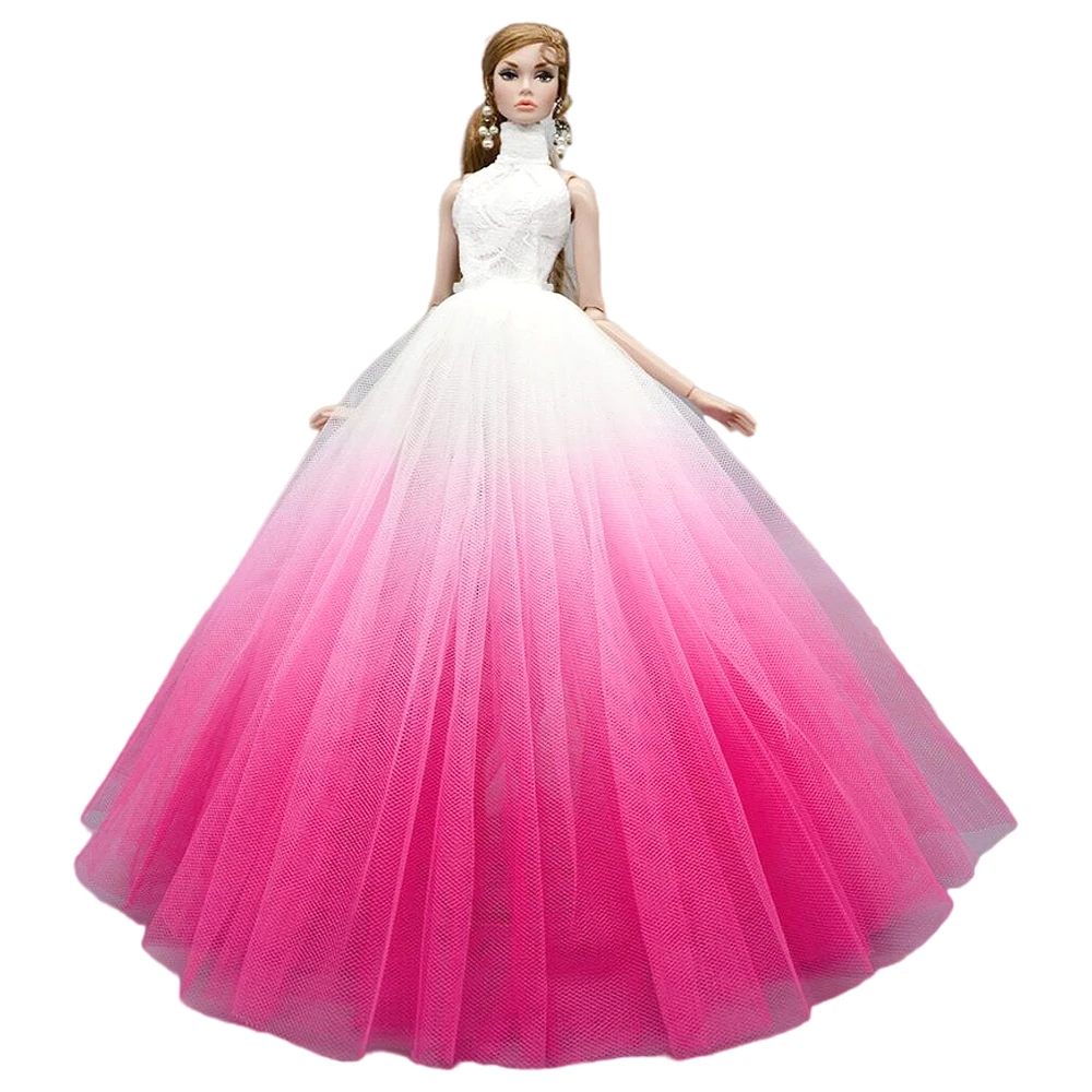 

NK 1 Pcs 30CM Princess Pink White Slow Change Wedding Fashion Dress Noble Clothes For Barbie Accessories Doll Child Girl Gift