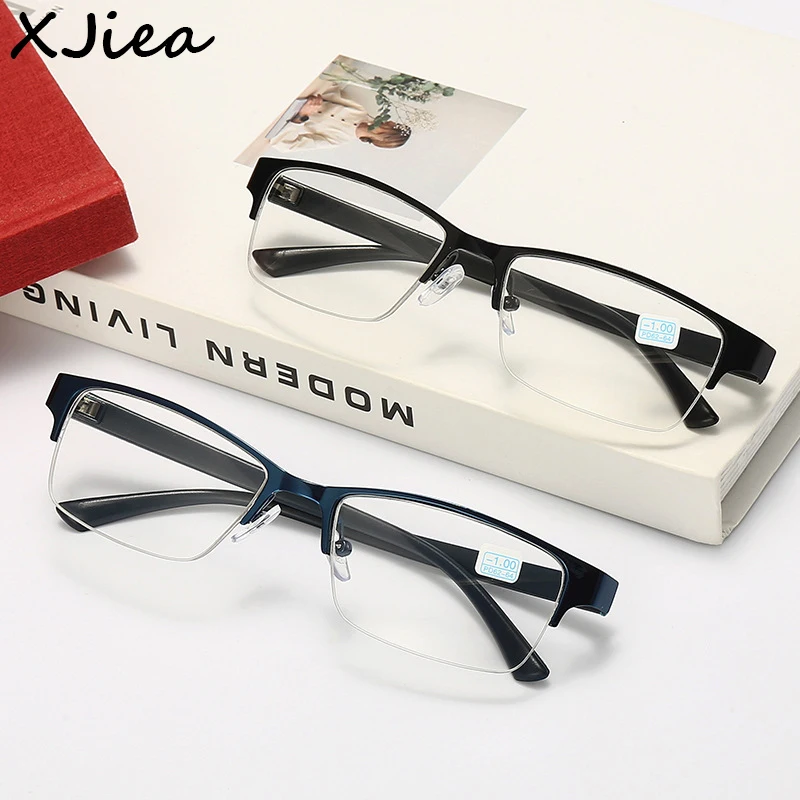 

XJiea Myopic Glasses For Men Vintage Half Frames Women Optical Prescription Lenses Retro Anti-blue Light -2.0 -2.5 -3.0 Eyeglass