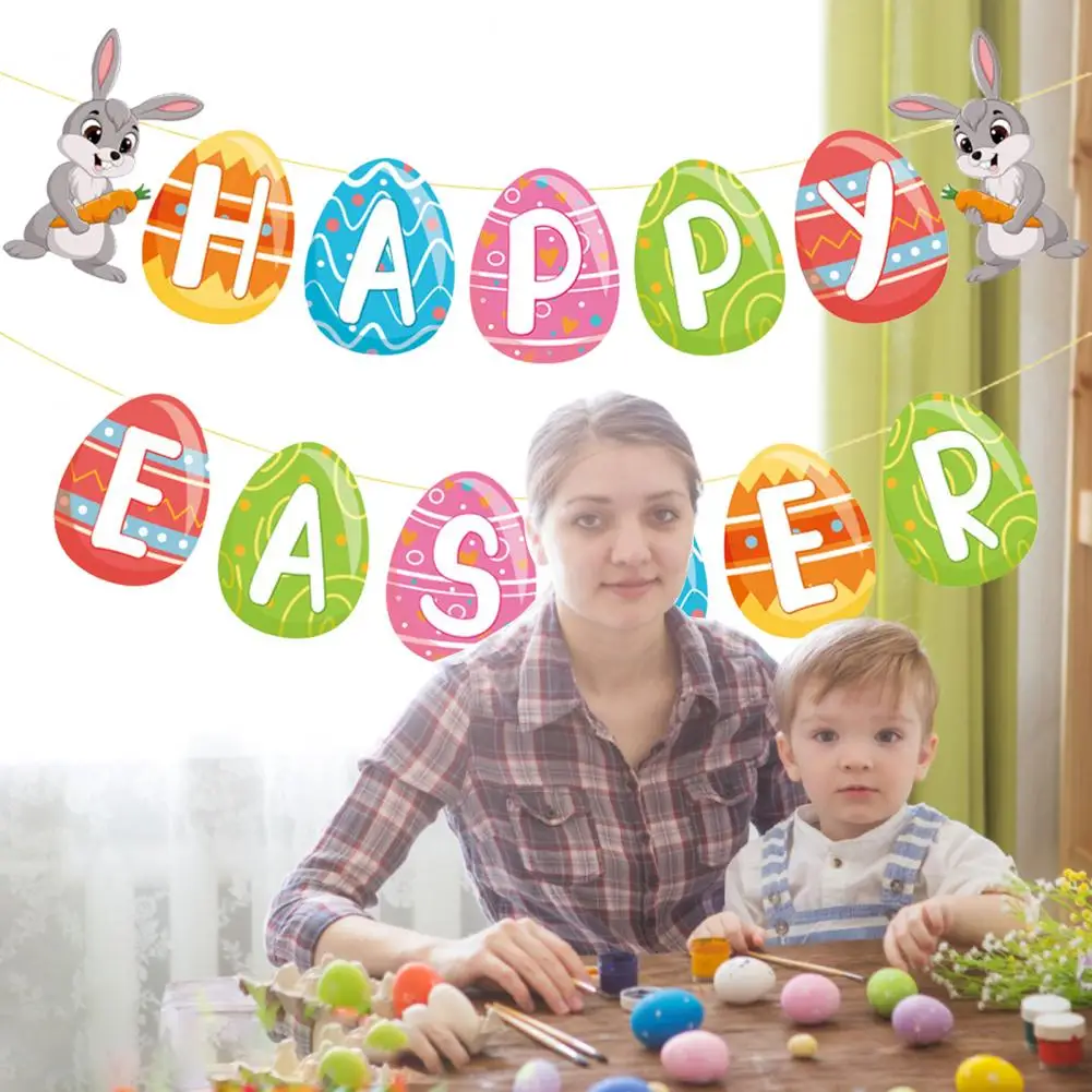 

Happy Easter Banner Cartoon Bunny Egg Pattern HAPPY EASTER Letter Multi-purpose Hanging Bunting Garland Flag Festive Supplies