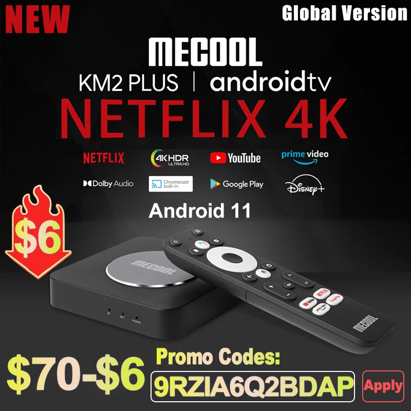 ТВ-приставка MECOOL KM2 Plus 2022 Android 11 netflix Google Assistant Amlogic S905X4 2G16G 4K - Цена: 6853.03