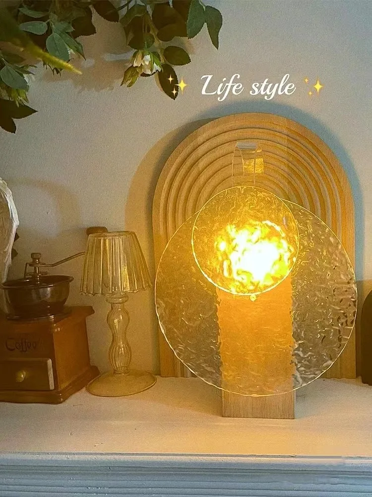 

Rotating Water Ripple Light Shadow Atmosphere Lamp Ins Romantic Sunset Lights Wood Table Lamp Projection Moon Lamp