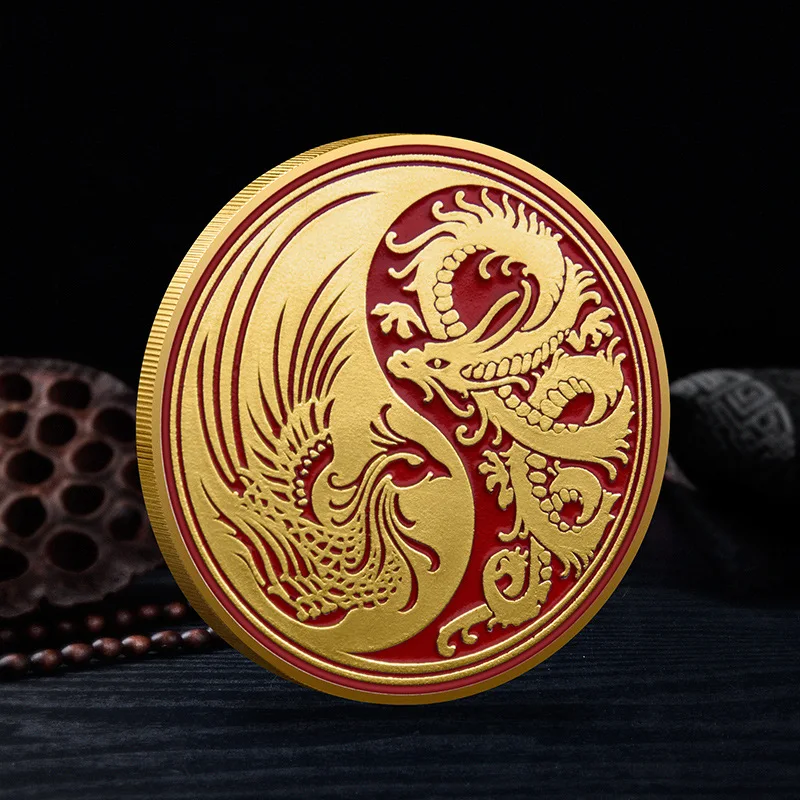 

Yin Yang Dragon & Phoenix Three-Dimensional Relief Collectible Coins Chinese Tai Chi Feng Shui 2022 Souvenir Coin Medal Art Gift