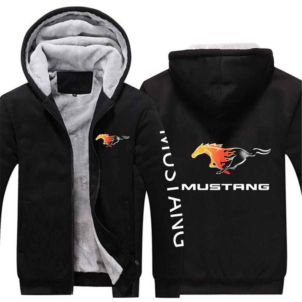 

Mustang Car Logo Winter Fleece Thermal Sweatshirt For Men Casual Slim Thick Warm Windbreaker Jacket Plus Velvet Hooded Coats