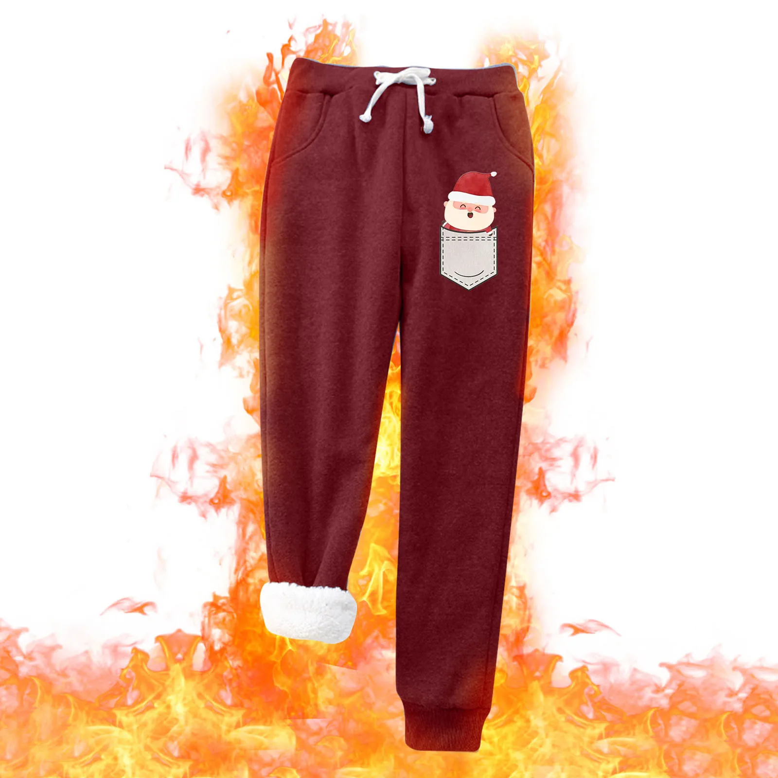 

Женские бархатные брюки с карманами, теплые брюки с рождественским принтом, эластичные флисовые брюки с высокой талией для женщин