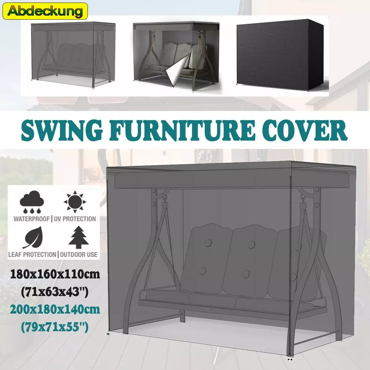 

NEW2023 2 Size Outdoor Garden Swing Furniture Cover Sunshade Waterproof Dustproof Patio Swing Cover High Quality Oxford Cloth B