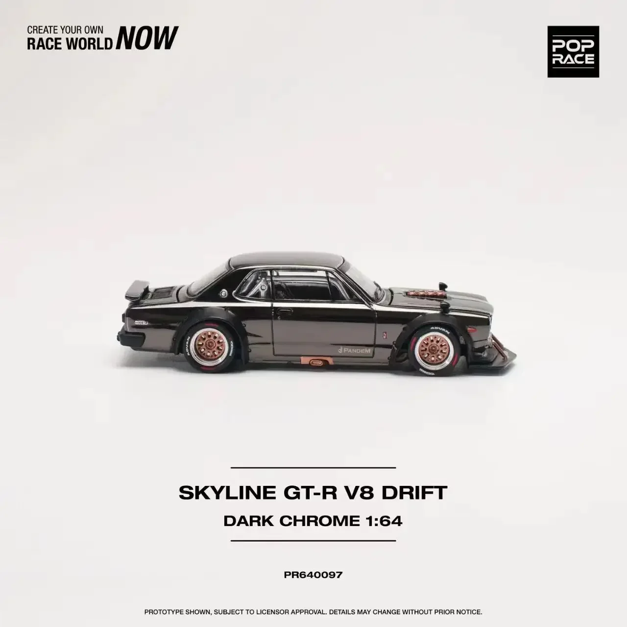 Фит 1:64 POP Race Skyline GTR KPGC10 Hakosuka V8 Drift Dark Chrome коллекционные литые модели коллекционных