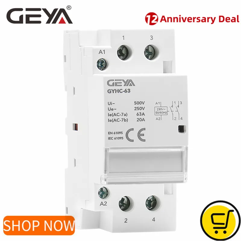 Contator Modular Geya 2p 40a 63a 2no ou 2nc Estrutura de Trilho Din Ac220v 230v Automático