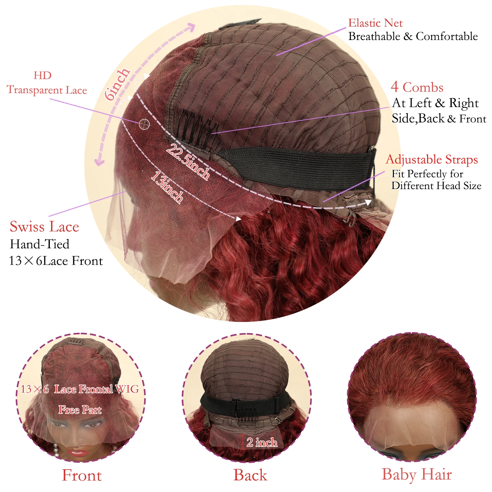 13x6 Бразильский Highlight 99j Bordovski Wave Парик Из Натуральных Волос На Прозрачном Кружеве