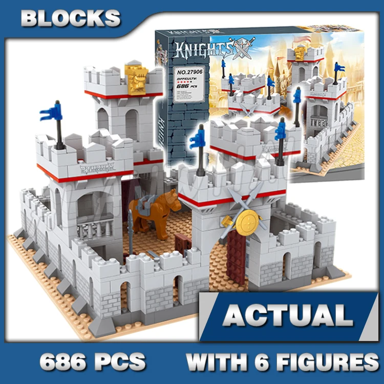 

686pcs Medieval Knights King's Castle Drawbridge Towers Merlon Crenel Soldiers 27906 Building Block Sets Compatible With Model