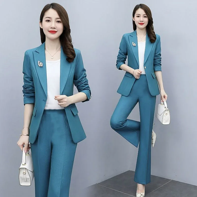

Spring Autumn Suit Female Official Lady Blazer Women Turn Down Collar High Waist Women Pants Female 2 Piece Set Elegant