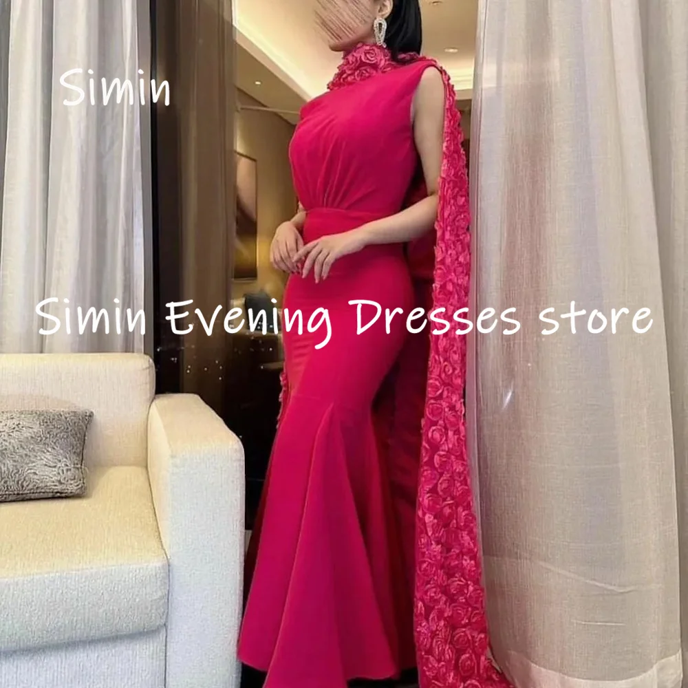 

Simin Satin Mermaid Scoop Neckline Ruffle Flowers Formal Prom Gown Ankle-length Evening Elegant Party dresses for women 2023