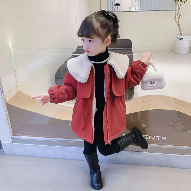 

Новинка 2023, ветровка для маленьких девочек, куртка на осень и зиму, теплое плотное пальто для девочек, верхняя одежда, модная плюшевая детская одежда TY44