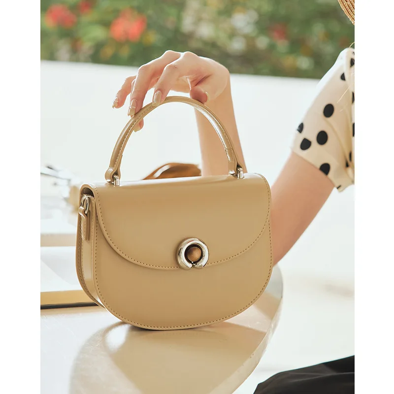 Genuine Leather Small Bag New Fashion High Grade Saddle Bag Solid Color Personalized Crossbody Bag Versatile Women's Handbag