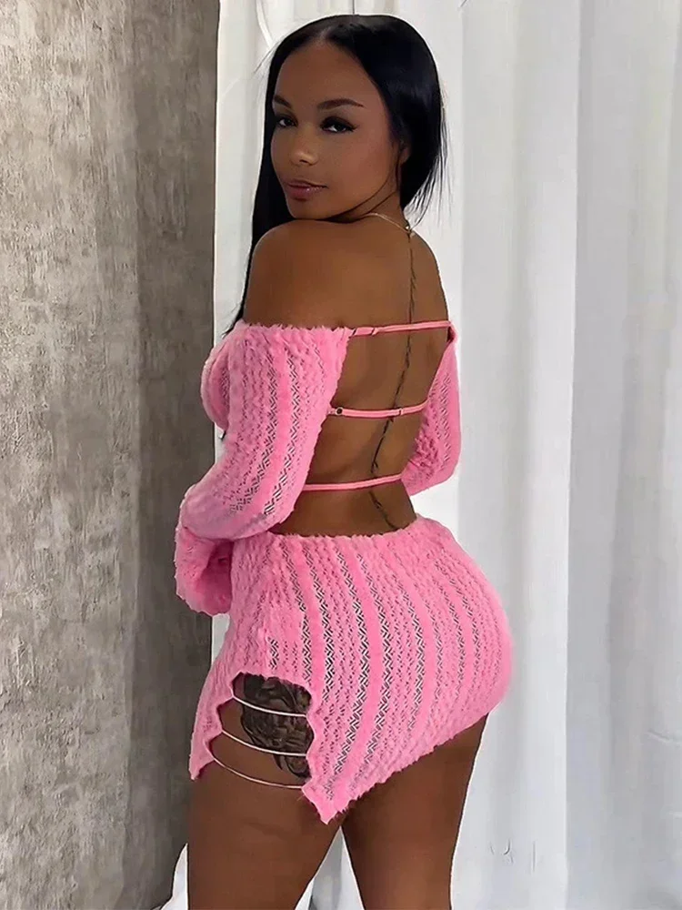 Leosoxs вязаное элегантное платье с разрезом на шее женское сексуальное трендовое