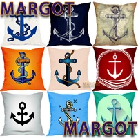 square throw pillowcase cushion cover sailor design with circular rope and anchor antique maritime nautical