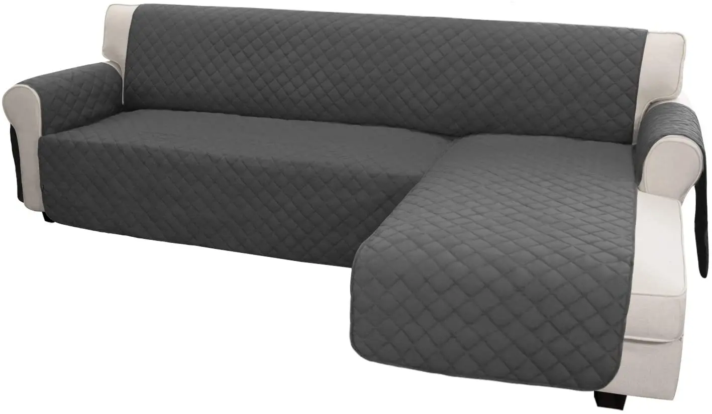 

Reversible L Shape Sofa Slipcover Sectional Couch Cover, Large Size, Dark Gray